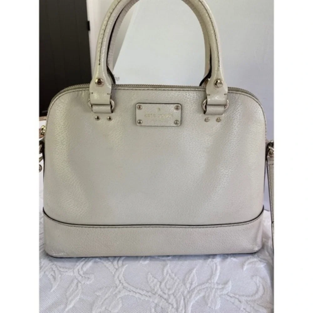 Kate Spade Designer Bag Cream Pebbled Leather Satchel Crossbody Cedar Street‎